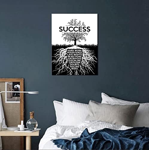 Success Tree Black and White Inspirational Pictures Motivational Canvas Wall Art Inspiring Entrepreneur Quotes Painting Modern Pop Posters Prints Artwork for Office Gym Home Framed[18" W x 24" H]