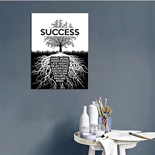 Success Tree Black and White Inspirational Pictures Motivational Canvas Wall Art Inspiring Entrepreneur Quotes Painting Modern Pop Posters Prints Artwork for Office Gym Home Framed[18" W x 24" H]
