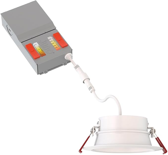 Juno Canless LED Wafer Light, Round Wafer Downlight, 5-in-1 Switchable White Color Temperature, Adjustable Brightness, Deep Regressed Smooth Trim, 4-Inch, White (WF4 Dreg SM ALO19 SWW5 90CRI MW M6)