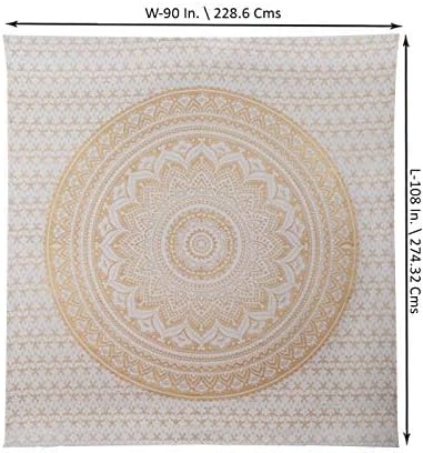 RAJRANG Large Mandala Tapestry for Bedroom and Living Room Decor Boho Bohemian Wall Hanging Cotton Tapestries (Golden and White, Ombre, 90x108 Inch, King Size)