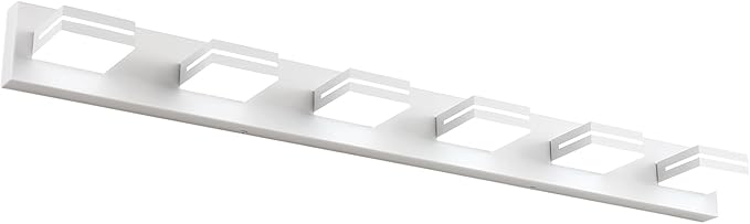 SineRise LED Modern Bathroom Vanity Light Fixtures (6-Light, 48-Inch, Dimmable), Matte White Modern Acrylic Bathroom Wall Lighting Fixtures Over Mirror (Cool White 6000K)