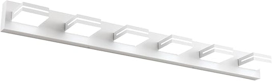 SineRise LED Modern Bathroom Vanity Light Fixtures (6-Light, 48-Inch, Dimmable), Matte White Modern Acrylic Bathroom Wall Lighting Fixtures Over Mirror (Cool White 6000K)