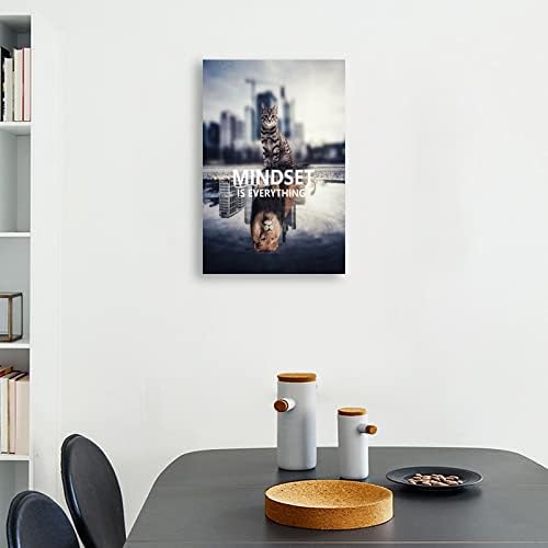 Inspirational Animal Cat And Lion Mindset is Everything Inspirational Wall Art Canvas Print Artwork Frame Decoration Modern Home Decoration Living Room Bedroom Ready to Hang[12''W X 18''H]