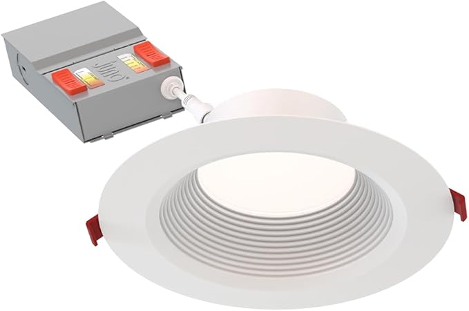 Juno LED Recessed Lights 6 Inch Round Wafer Downlight, 5-in-1 Switchable White Color Temperature, Adjustable Brightness, Deep Regressed Baffled Trim, 6-Inch, Matte White, 6-Pack