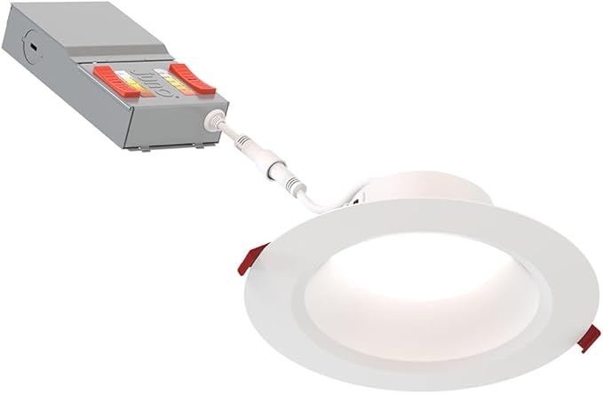 Juno LED Recessed Lights 6 Inch Round Wafer Downlight, 5-in-1 Switchable White Color Temperature, Adjustable Brightness, Deep Regressed Smooth Trim, 6-Inch, Matte White, 6-Pack