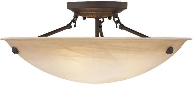 Livex Lighting 5626-07 Home Basics 3 Light Bronze Semi Flush Mount with Honey Alabaster Glass