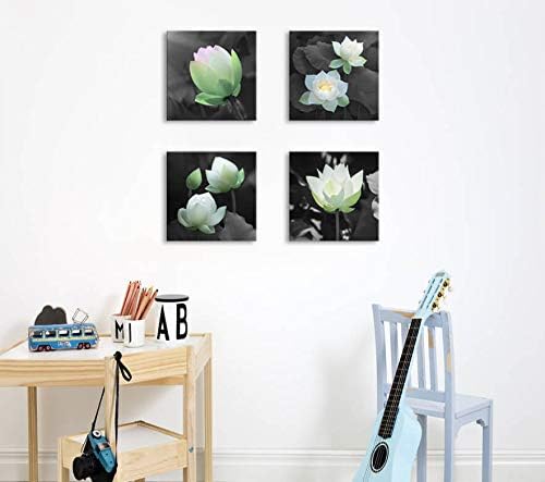 Bathroom decoration, lotus decoration, canvas printing, wall decoration, lotus pictures, colorful flowers, black and white background wall art, plant picture design, living room bedroom frame wall art