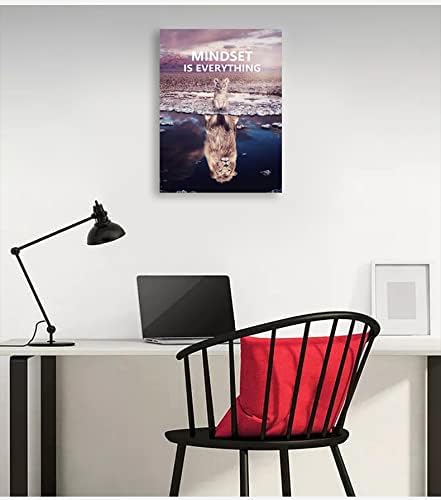 Little Lion Big Lion Inspirational Wall Art Mindset is Everything Poster Animal Inspirational Canvas Print Artwork Painting Living Room Home Decoration Bedroom Frame Ready to Hang[18" W x 24" H]