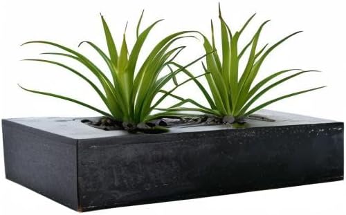 MyGift 10 Inch Fake Grass Artificial Plants in Rectangular Black Wood Planter - Faux Plants Indoor for Tabletop Centerpiece Décor
