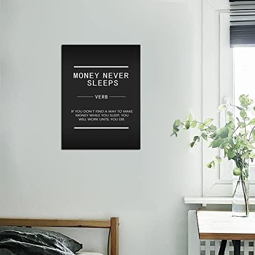 Motivational Canvas Wall Art Money Never Sleeps Inspiring Entrepreneur Quotes Poster Print Artwork Office Decoration Living Room Bedroom Stretch Frame Ready to Hang[18" W x 24" H]