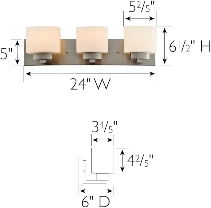 Design House Dove Creek Vanity Light, Dimmable, Frosted Glass, 3 Lights, Bathroom, Satin Nickel, 24 in x 6 in x 6.5 in, Item 578005