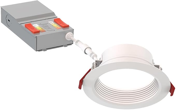 Juno Canless LED Wafer Light, Round Wafer Downlight, 5-in-1 Switchable White Color Temperature, Adjustable Brightness, Deep Regressed Baffled Trim, 4-Inch, White (WF4 Dreg B ALO19 SWW5 90CRI MW M6)