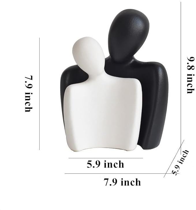 Ceramic Couple Statues for Home Decor, Hugging Couple Figurines for Shelf and Table Decor, Modern Romantic Sculptures for Living Room Bedroom Office Decor, Black White
