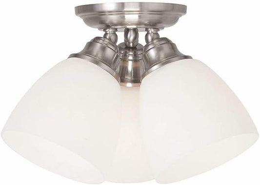 Livex Lighting 13664-91 Somerville 3-Light Ceiling Mount, Brushed Nickel, White