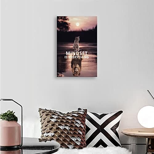 Inspirational Entrepreneur Canvas Print Wall Art Mindset is Everything Cute Kitten and Lion Inspirational Poster Print Artwork Bedroom Office Home Decoration Frame Ready to Hang[12''W X 18''H]