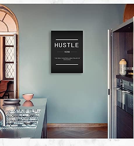 Canvas Wall Art Hustle Verb Inspirational Entrepreneur Canvas Painting Modern Inspiring Quote Quotes Poster Printing Artwork Home Office House Decoration Frame Ready to Hang[30″W X 40′'H]