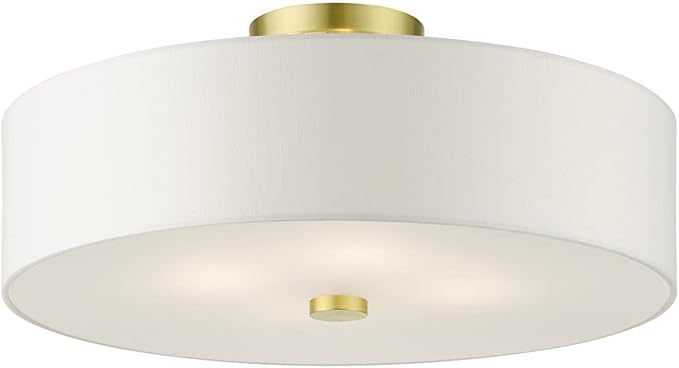 Livex Lighting 51055-12 Meridian Collection 4-Light Semi Flush Mount Ceiling Light with Off-White Hardback Fabric Shade, Satin Brass, 18 x 18 x 8.13