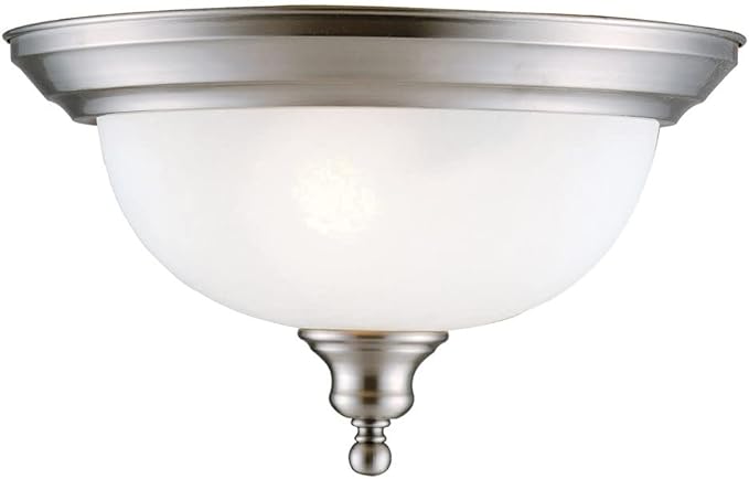 Design House Bristol Ceiling Light, Flush Mount, Dimmable, Uses (2) 60W Bulbs, Alabaster Glass, For Bedroom/Dining Room/Kitchen/Hallway, Satin Nickel, 13.4 in. Diameter x 7.8 in. H, 510297