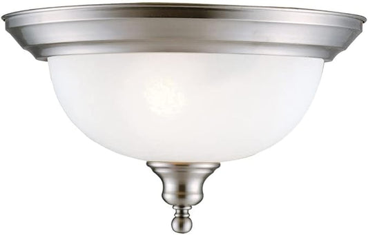 Design House Bristol Ceiling Light, Flush Mount, Dimmable, Uses (2) 60W Bulbs, Alabaster Glass, For Bedroom/Dining Room/Kitchen/Hallway, Satin Nickel, 13.4 in. Diameter x 7.8 in. H, 510297