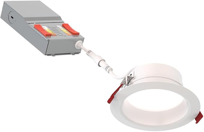 Juno Canless LED Wafer Light, Round Wafer Downlight, 5-in-1 Switchable White Color Temperature, Adjustable Brightness, Deep Regressed Smooth Trim, 4-Inch, White (WF4 Dreg SM ALO19 SWW5 90CRI MW M6)