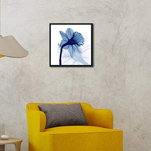 Pyradecor Black Framed Canvas Wall Art One Panel Blue Flickering Flower Modern Grace Floral Pictures Paintings for Bedroom Office Home Decorations