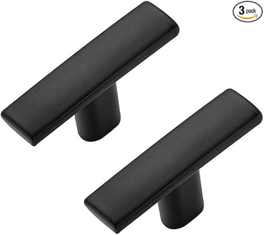 3 Pack Black Cabinet Knobs - Curved Pulls Matte Black for Kitchen Drawer Solid Dresser Hardware 1-3/4 Inch Length Single Hole