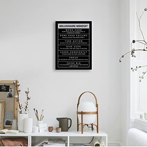 Motivational Canvas Wall Art Millionaire Mindset Inspiring Entrepreneur Proverb Inspirational Painting Poster Office Decoration Printed Artwork Frame Ready to Hang[18" W x 24" H]