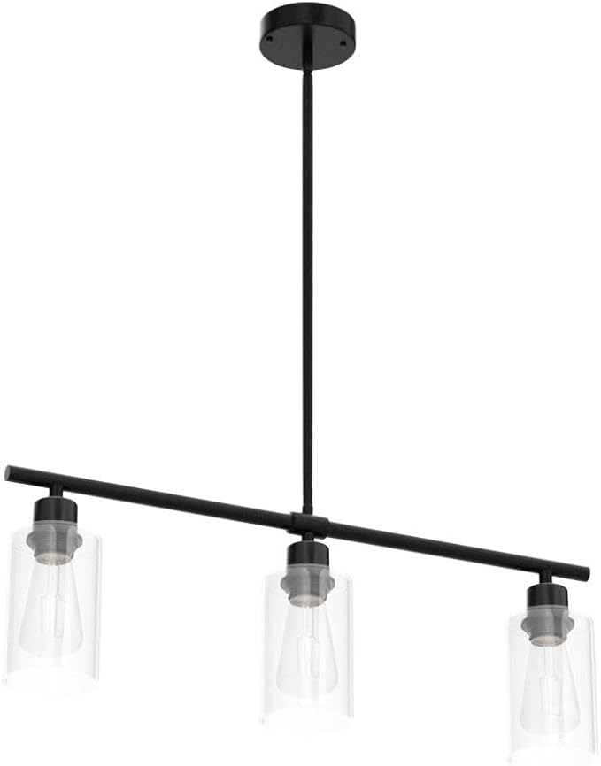 Kitchen Island Lighting, 3 Lights Linear Chandeliers Rectangle Pendant Light Fixtures for Dining Room Farmhouse Hanging Light with Glass Shades(Black)