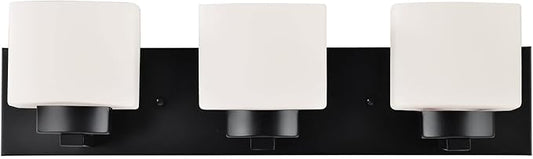 Design House Dove Creek Vanity Light, Dimmable, Frosted Glass, 3 Lights, Bathroom, Matte Black, 24 in x 6 in x 6.5 in, Item 588418