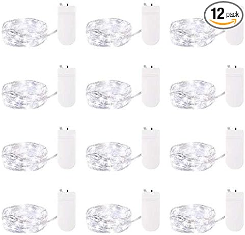 Brightown 12 Pack Led Fairy Lights Battery Operated String Lights Waterproof Silver Wire 7 Feet 20 Led Firefly Starry Moon Lights for DIY Wedding Party Bedroom Patio Christmas (12 Pack, White)
