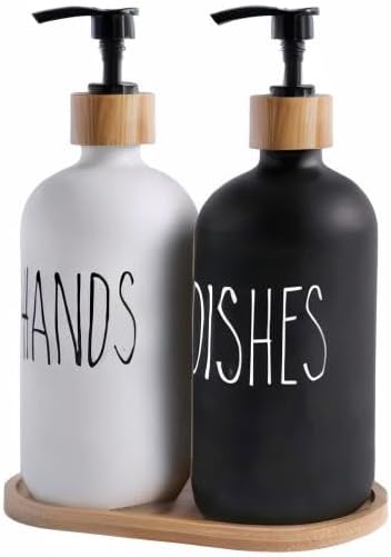 MOMEEMO Soap Dispenser Set, Contains Hand and Dish Soap Dispenser, Suitable for Kitchen Decor. (Black & White)