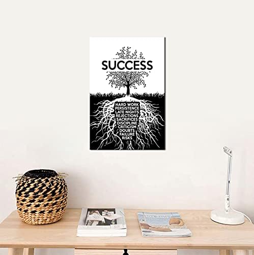 Inspirational Success Tree Wall Art Painting Canvas Entrepreneur Quotes Posters Prints Artwork Motivational Office Gym Decoration Frame[12''W X 18''H]