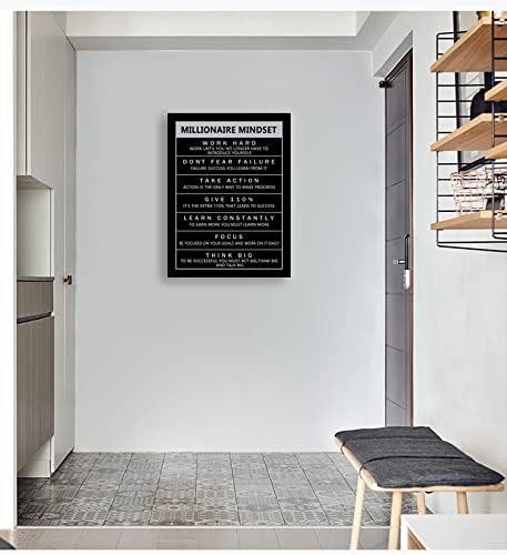 Canvas Wall Art Inspirational Entrepreneur Quotes Painting Poster Millionaire Mindset Inspirational Picture Printing Artwork Office Studio Decoration Stretching Frame Ready to Hang[30″W X 40″H]