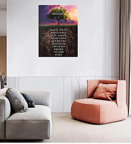 Inspirational Quotes Success Tree Painting Inspiring Entrepreneur Posters Inspirational Quotes Canvas Wall Art Print Artwork Classroom Office Decoration Frame Ready to Hang[30″W X 40′'H]