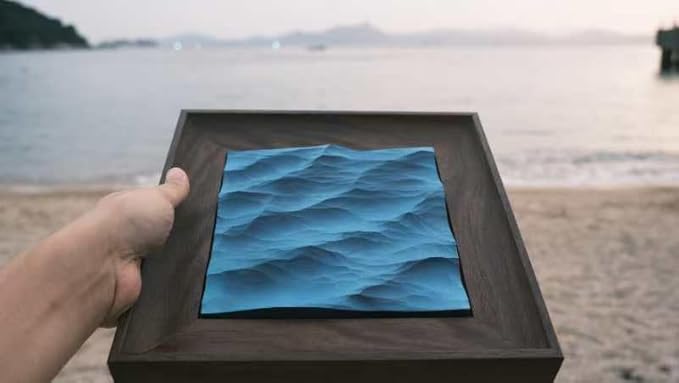 wall decor with Wave Carving Design, Creative Bedroom Decor,Wall decoration,wooden wall art. blue ocean-themed, handcrafted, new-home décor,gift for housewarming, Desk accessory（walnut-9.84in）