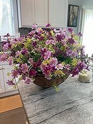 Artificial Hanging Flowers with Basket,Fake Daisy Flowers in 12 inch Coconut Lining Hanging Baskets for The Decoration of Courtyard, Indoors, and Outdoors(Violet)