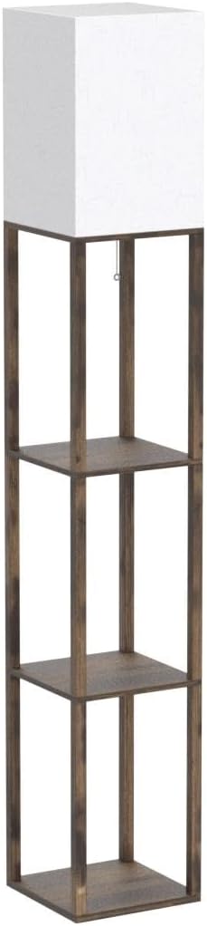 Dott Arts Floor Lamp with Shelves, 3 Color Temperature LED Bulb, Wood Texture, Storage, Brown