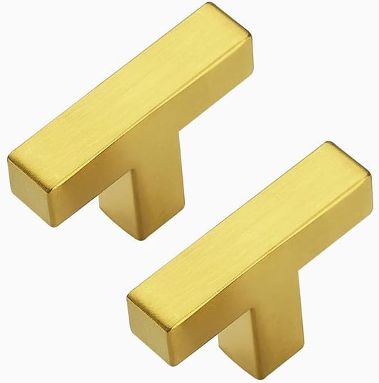 3 Pack Brushed Brass Cabinet Knobs - Kitchen Cabinet Knobs Gold Cabinet Pulls for Kitchen Cabinet Drawer Stainless Steel Dresser Knobs for Cabinet Hardware 2in Length Single Hole Square