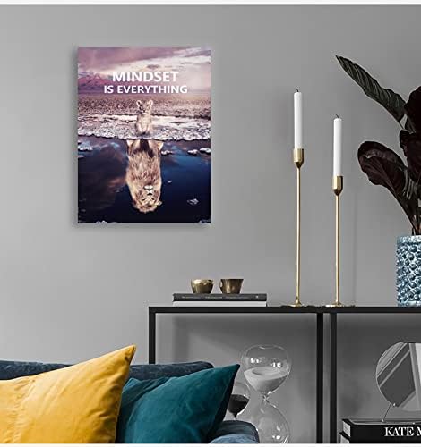 Little Lion Big Lion Inspirational Wall Art Mindset is Everything Poster Animal Inspirational Canvas Print Artwork Painting Living Room Home Decoration Bedroom Frame Ready to Hang[18" W x 24" H]