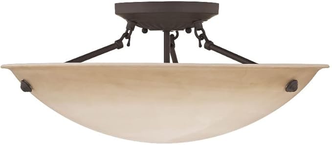 Livex Lighting 5626-07 Home Basics 3 Light Bronze Semi Flush Mount with Honey Alabaster Glass