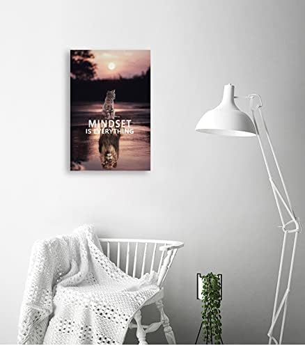 Inspirational Entrepreneur Canvas Print Wall Art Mindset is Everything Cute Kitten and Lion Inspirational Poster Print Artwork Bedroom Office Home Decoration Frame Ready to Hang[12''W X 18''H]