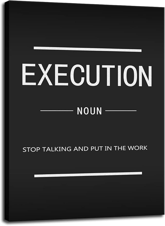 Motivational Canvas Wall Art Inspirational Entrepreneur Painting Canvas Quote Execution Noun Poster Inspirational Picture Artwork Home Office Classroom Decoration Ready to Hang[30″W X 40′'H]