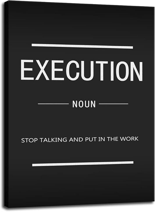Motivational Canvas Wall Art Inspirational Entrepreneur Painting Canvas Quote Execution Noun Poster Inspirational Picture Artwork Home Office Classroom Decoration Ready to Hang[30″W X 40′'H]
