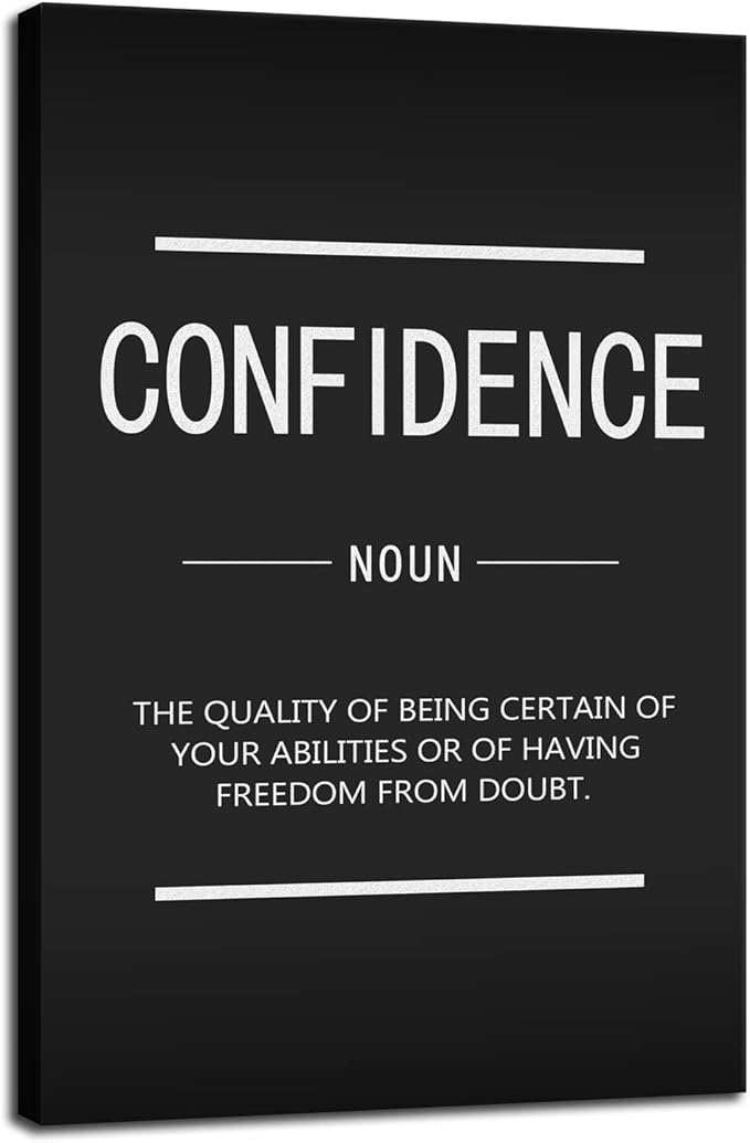 Motivational Wall Art Inspirational Canvas Painting Print Poster Confidence Noun Positive Quotes Office Studio Frame Home Decoration[12''W X 18''H]