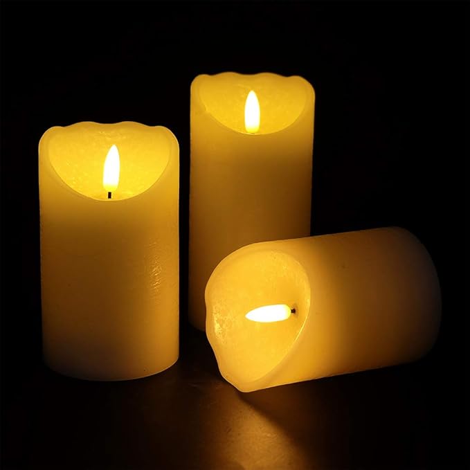 Eldnacele Flameless Flickering Candles with Timer, 3D Wick Real Wax Battery Operated Red Pillar Candles with 6H Timer Set of 3 for Home Wedding Party Christmas Decoration (D3” x H4”5”6”)