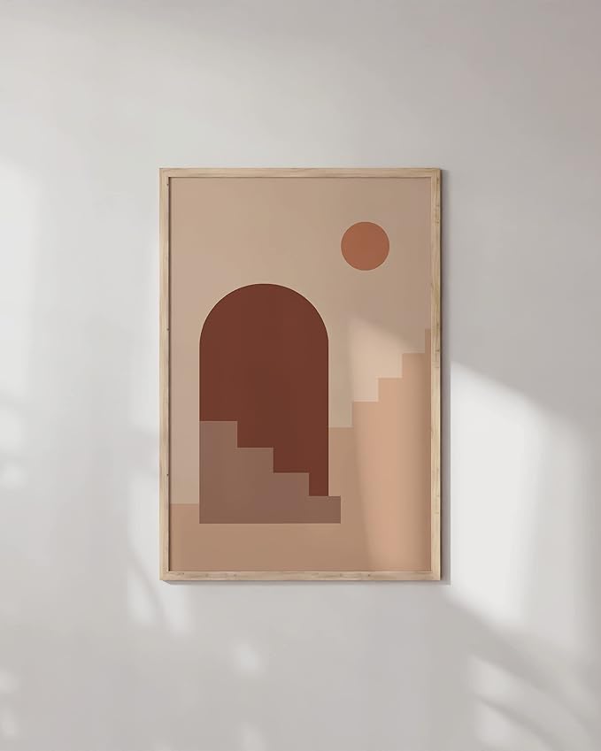 HAUS AND HUES Boho Art Prints Minimalist Decor - Boho Wall Art Mid Century Modern Decor, Minimalist Wall Art, Modern Art Wall Prints, Sun and Two Staircases (Unframed, 24x36)
