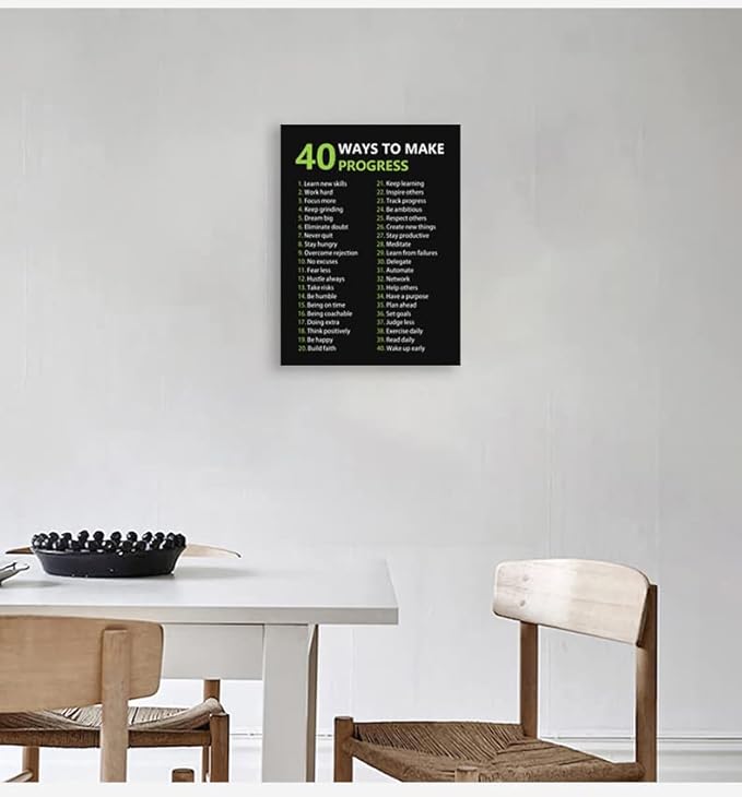 Motivational Canvas Wall Art Inspirational Canvas Painting Positive Quotes Posters 40 Ways to Make Progress Prints Artwork for Library Office Decor Wood Framed Ready to Hang[18" W x 24" H]