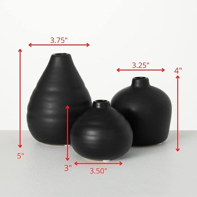 Sullivans Ceramic Vase Set- 3 Small Matte Black Vases, Modern Home Décor, Modern Farmhouse; Ideal Shelf Décor, Centerpieces, Table Décor, Bookshelf, Mantle, (CM3084)