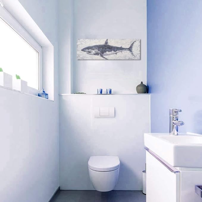 NdcSkyArt Vintage Shark Canvas Wall Art: Nautical Decor for Coastal Home & Office