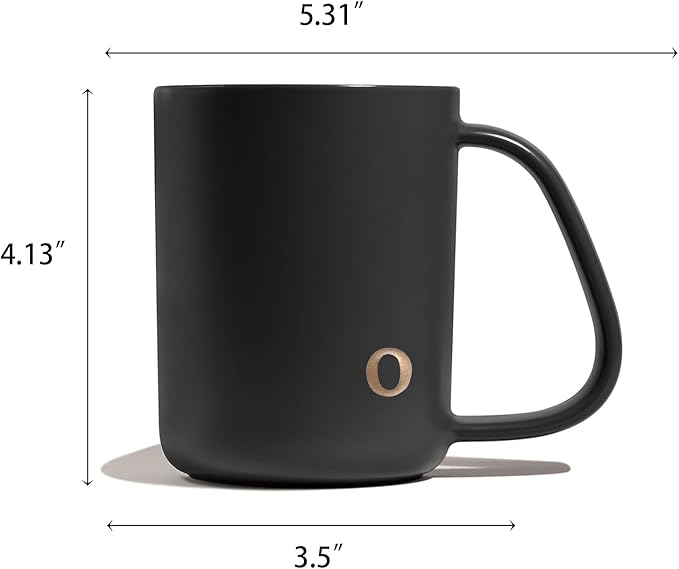 COLLECTIVE HOME - Ergonomic Handle Ceramic Mug, 15 oz Personalized Coffee Cup with Golden Initial, Microwave & Dishwasher Safe, Elegant Monogram Tea Mug in Gift Box for Home & Office (Black-o)
